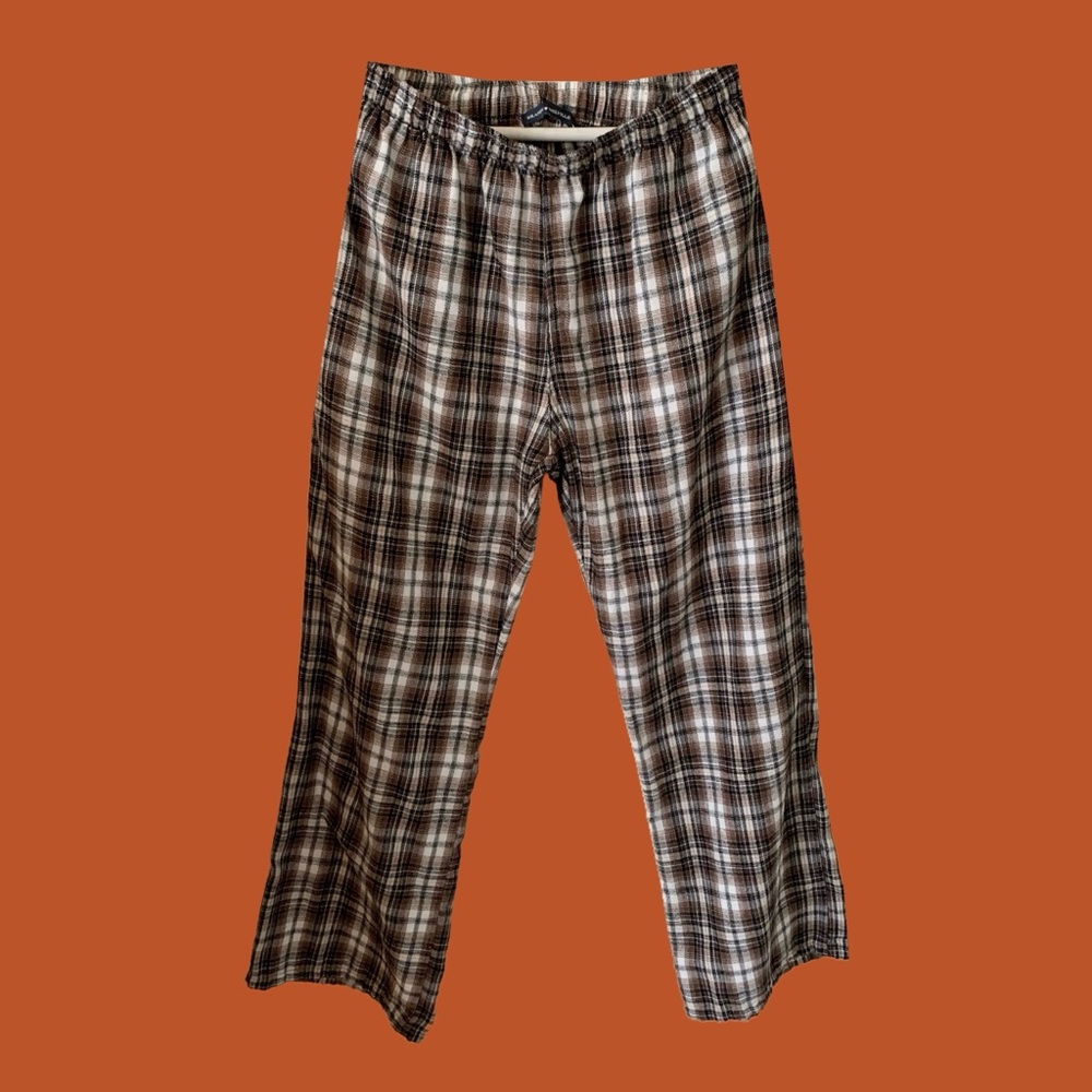Brandy Melville Brown and Cream Plaid Catherine Pants/Trousers